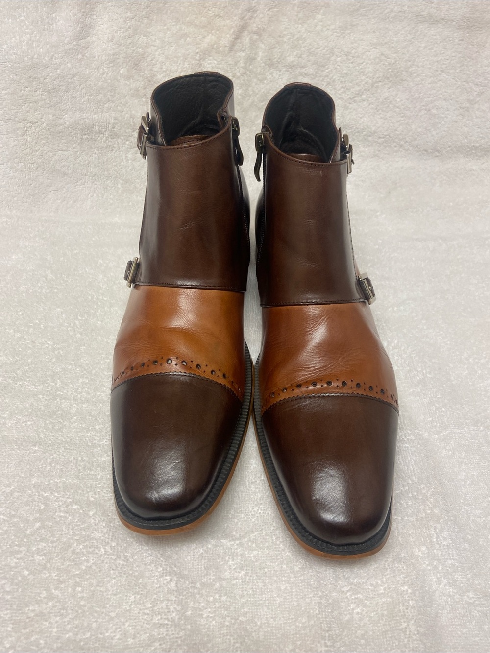 Men's Two-Tone Brown Leather Monk Strap Oxfords